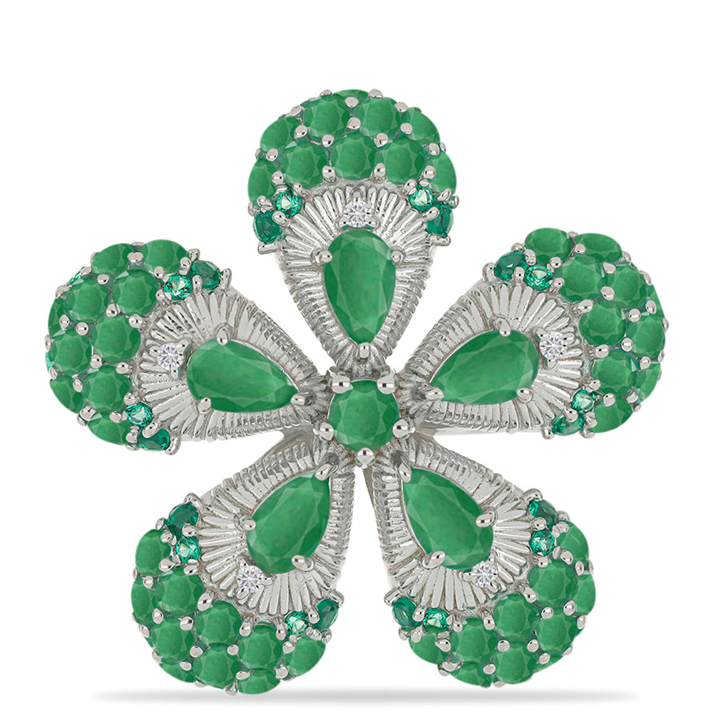 Anillo de Plata con Esmeralda de Brasil y Diamante blanco