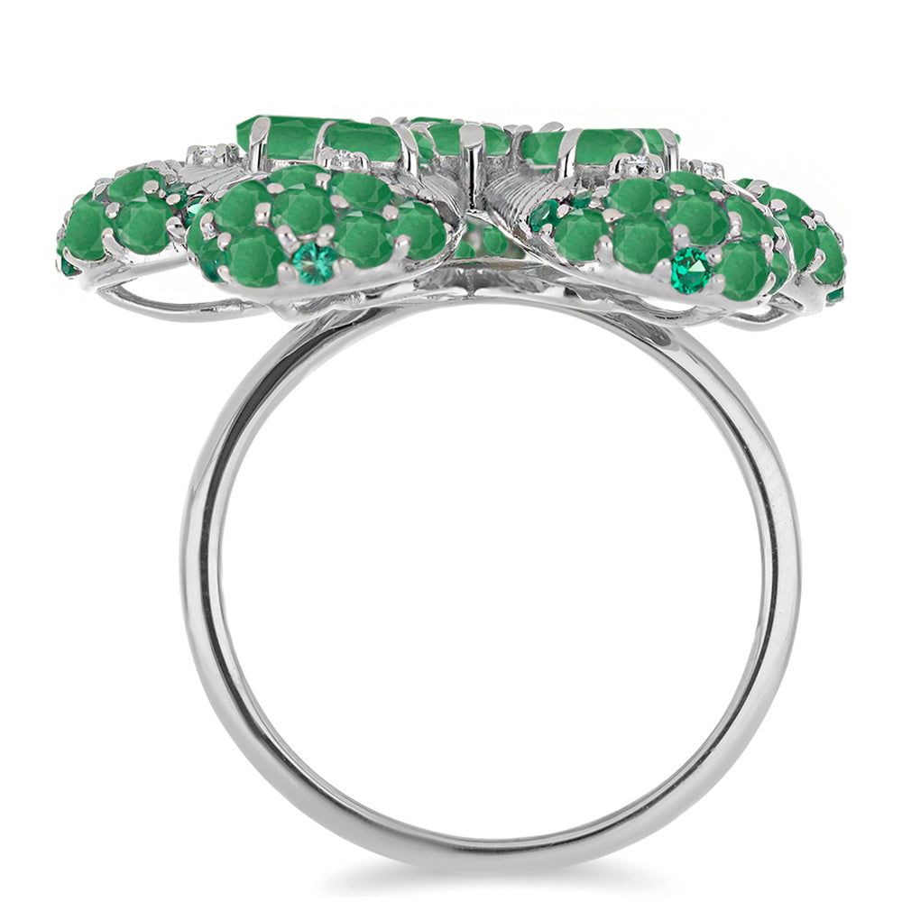 Anillo de Plata con Esmeralda de Brasil y Diamante blanco