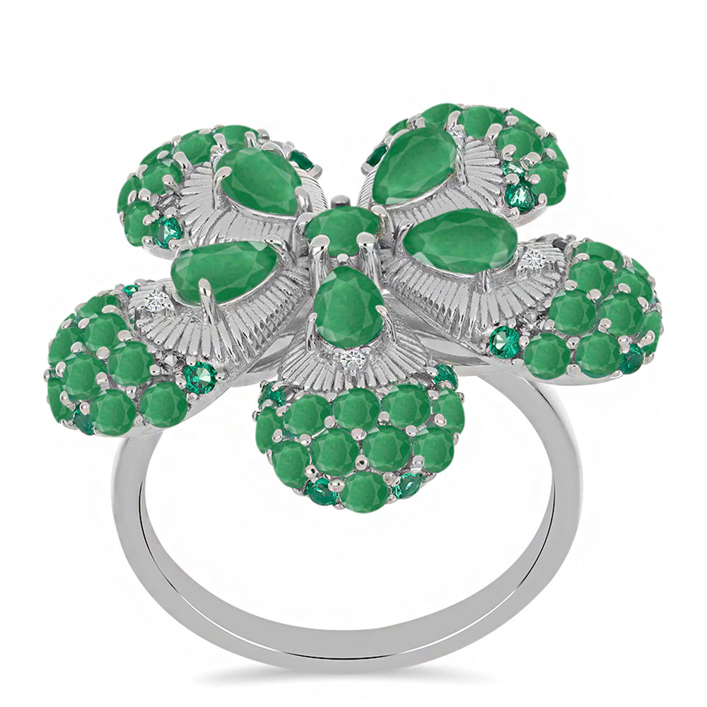 Anillo de Plata con Esmeralda de Brasil y Diamante blanco