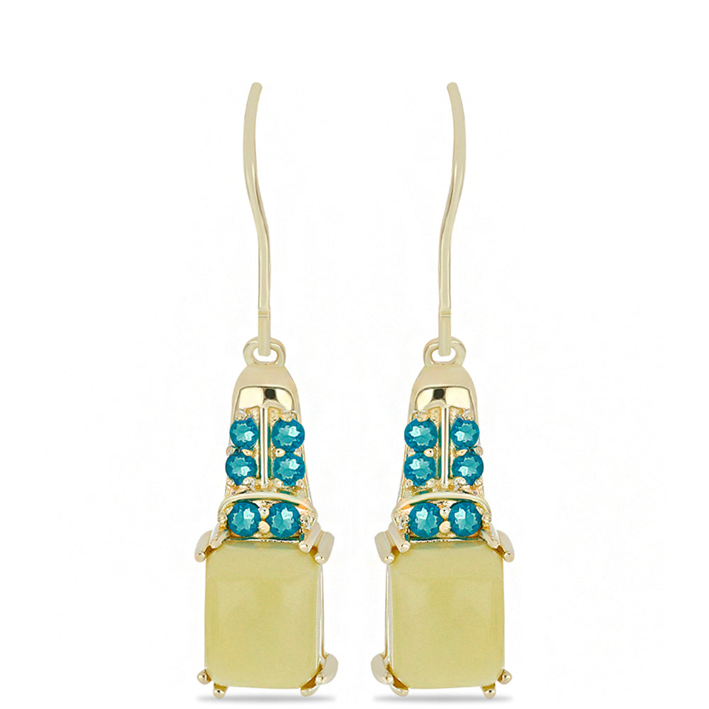 Pendientes de Plata Bañada en Oro con Serpentina Amarilla y Ópalo Azul Paraiba de Etiopía