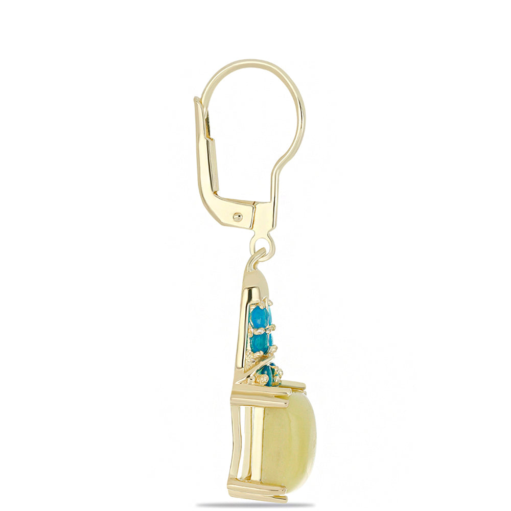 Pendientes de Plata Bañada en Oro con Serpentina Amarilla y Ópalo Azul Paraiba de Etiopía
