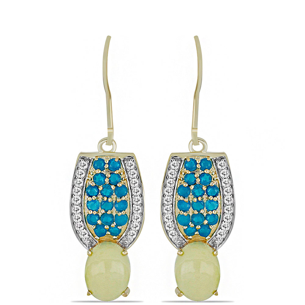 Pendientes de Plata Bañada en Oro con Serpentina Amarilla y Ópalo Azul Paraiba de Etiopía 1