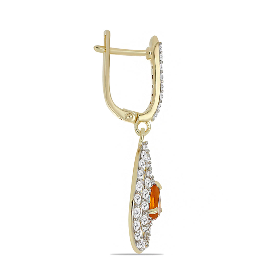 Pendientes de Plata Bañada en Oro con Cornalina y Topacio Blanco