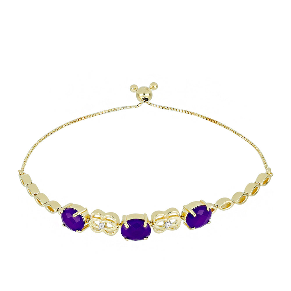Pulsera de Plata Bañada en Oro con Ágata Púrpura y Topacio Blanco