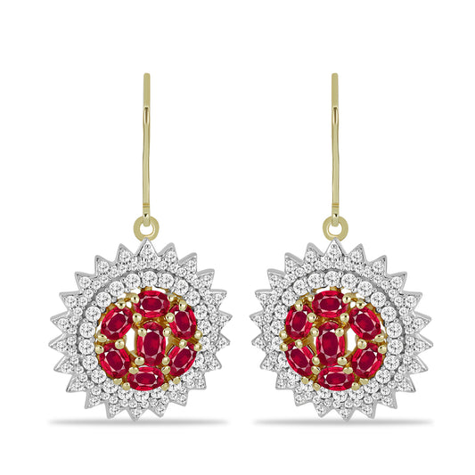 Pendientes de Plata Bañada en Oro con Rubí de Madagascar y Topacio Blanco