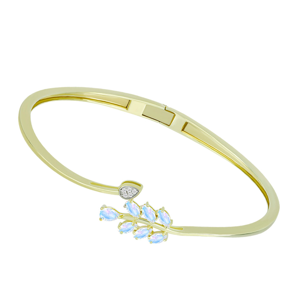 Pulsera de Plata Bañada en Oro con Piedra Lunar Arco Iris y Topacio Blanco