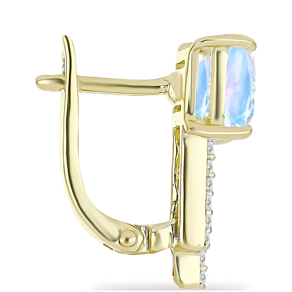 Pendientes de Plata Bañada en Oro con Piedra Lunar Arco Iris y Topacio Blanco