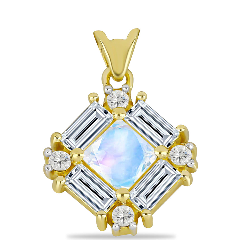 Colgante de Plata Bañada en Oro con Piedra Lunar Arco Iris y Topacio Blanco