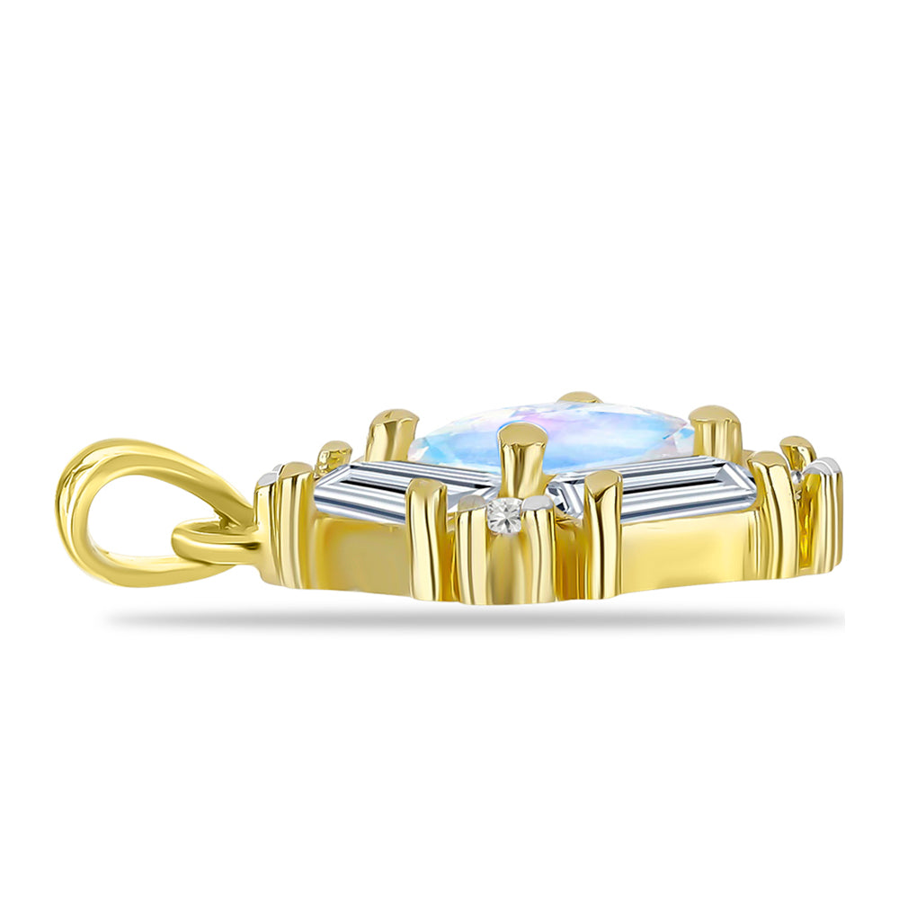 Colgante de Plata Bañada en Oro con Piedra Lunar Arco Iris y Topacio Blanco