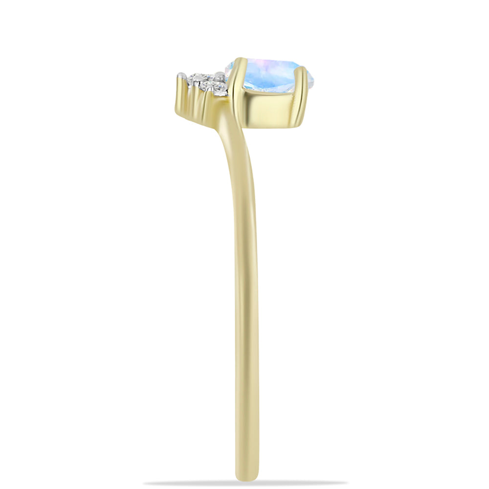 Anillo de Plata Bañada en Oro con Piedra Lunar Arco Iris y Topacio Blanco