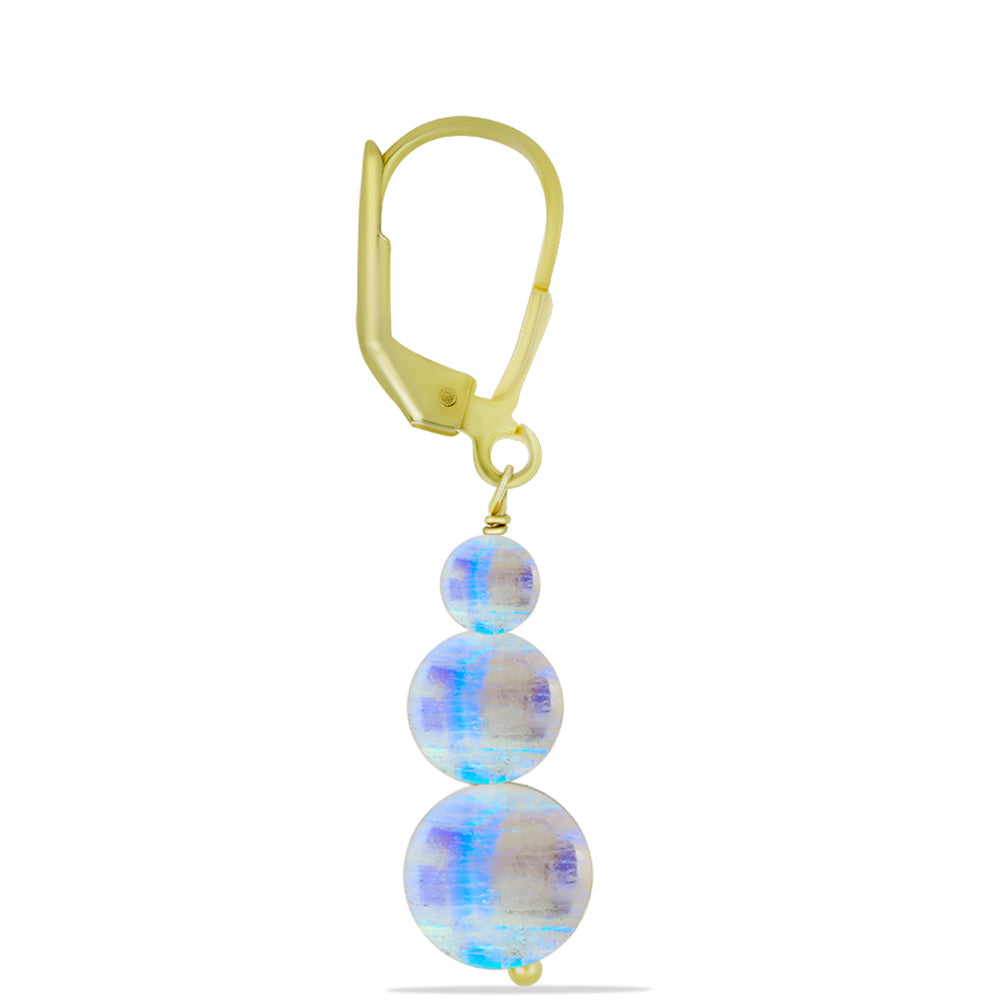 Pendientes de Plata Bañada en Oro con Piedra Lunar Arco Iris