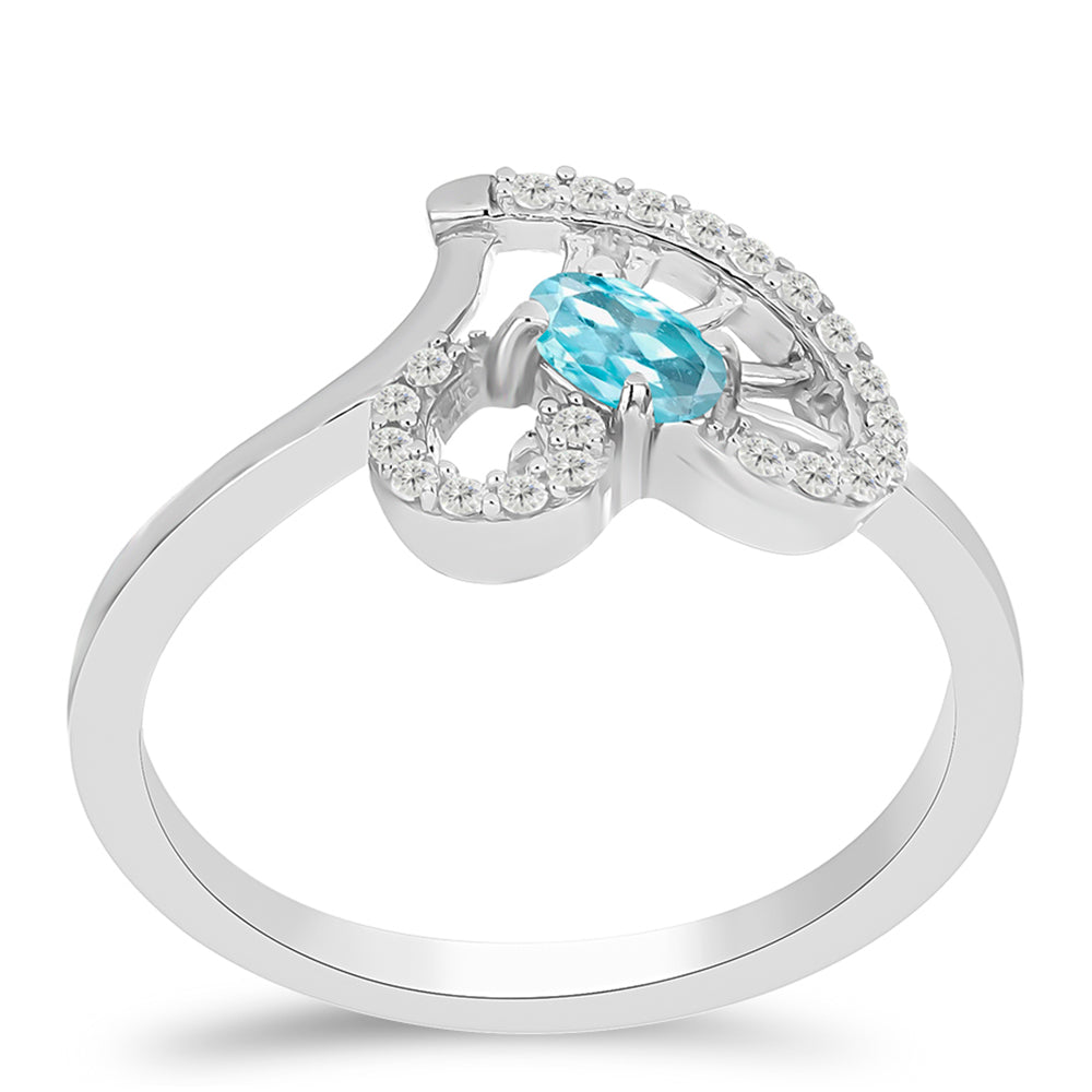 Anillo de Plata con Apatita Azul Cielo y Topacio Blanco