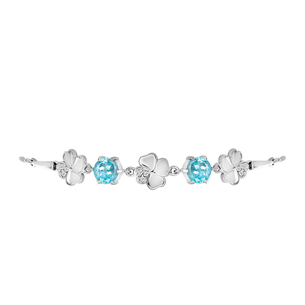 Pulsera de Plata con Apatita Azul Cielo y Topacio Blanco