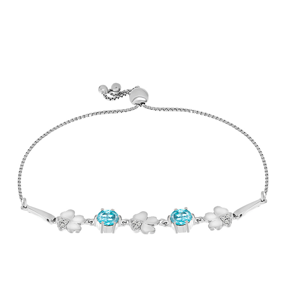 Pulsera de Plata con Apatita Azul Cielo y Topacio Blanco