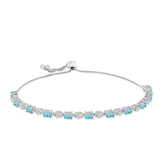 Pulsera de Plata con Apatita Azul Cielo y Topacio Blanco