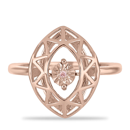 Anillo de Plata Bañada en Oro Rosa con Diamante Rosa Danzantes