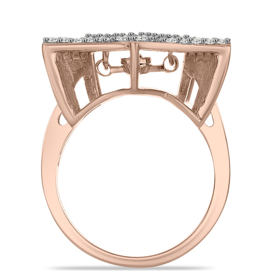 Anillo de Plata Bañada en Oro Rosa con Diamante Rosa Danzantes y Topacio Blanco