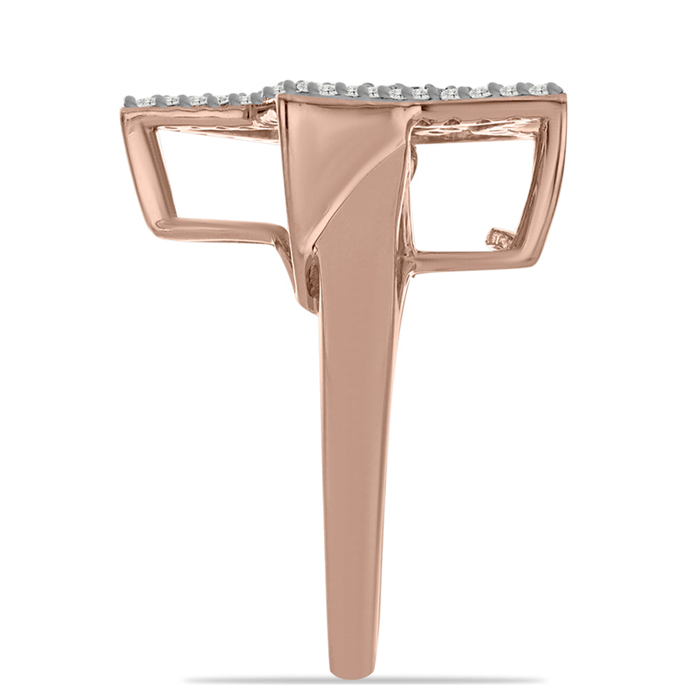 Anillo de Plata Bañada en Oro Rosa con Diamante Rosa Danzantes y Topacio Blanco