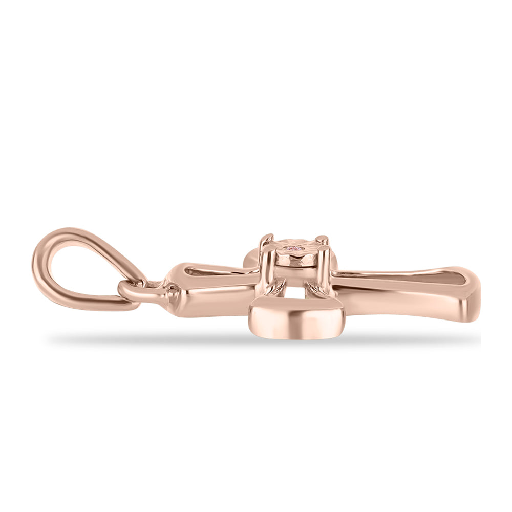Cruz Colgante de Plata Bañada en Oro Rosa con Diamante Rosa Danzantes