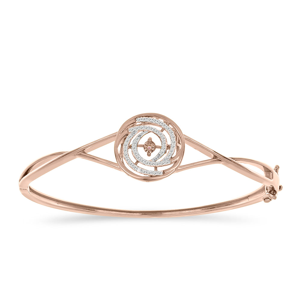 Pulsera de Plata Bañada en Oro Rosa con Diamante Rosa Danzantes y Topacio Blanco