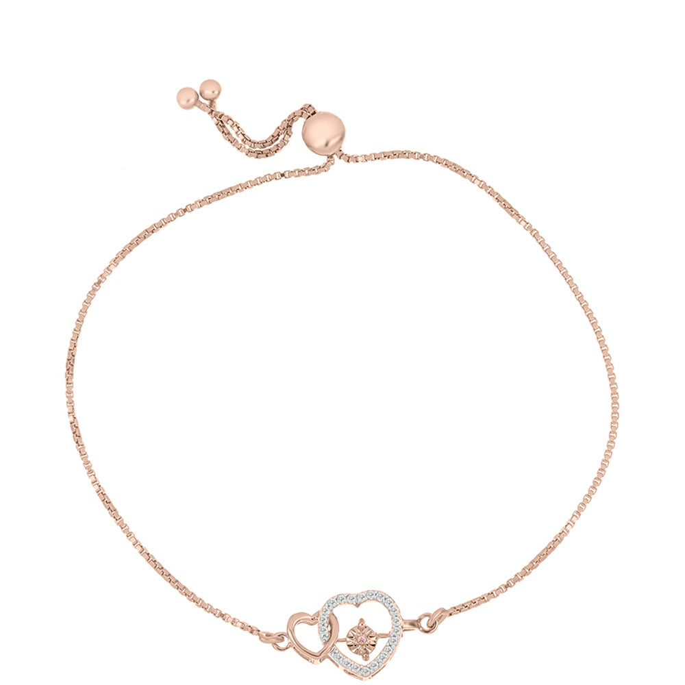 Pulsera de Plata Bañada en Oro Rosa con Diamante Rosa Danzantes y Topacio Blanco