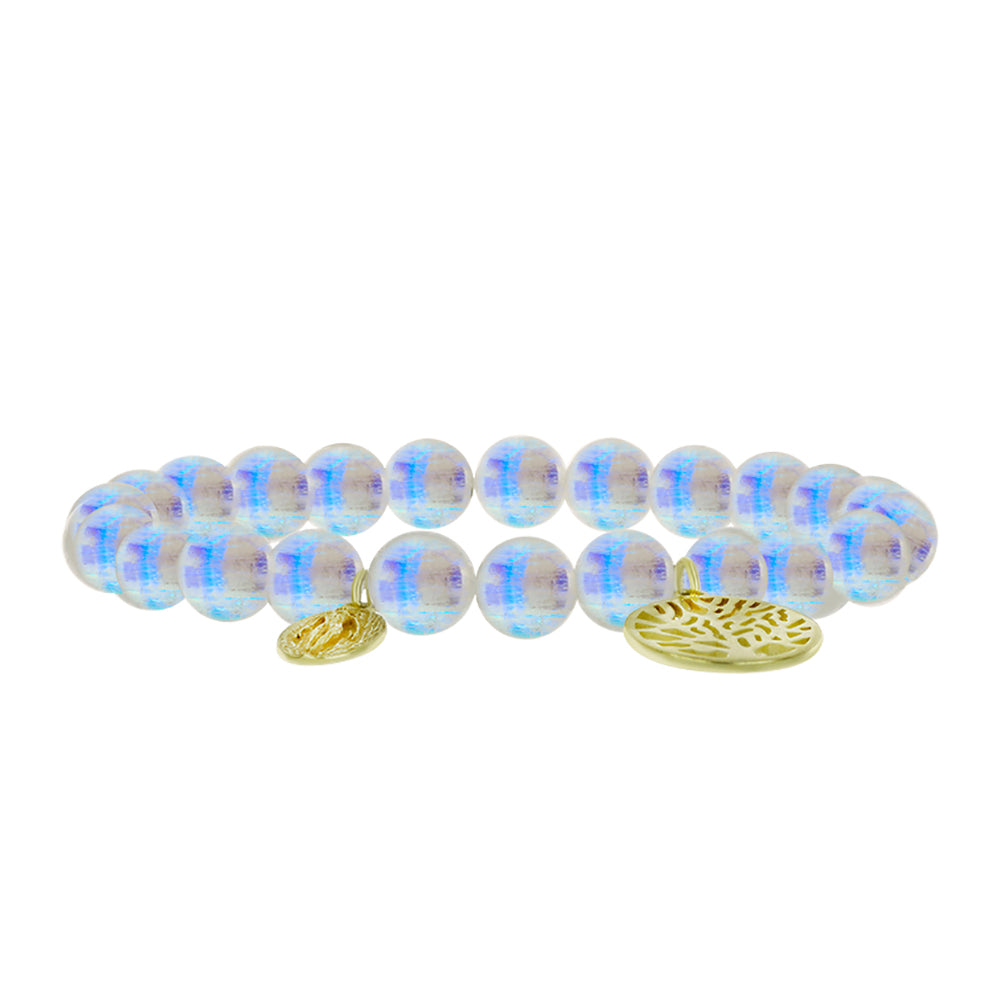 Pulsera de Plata Bañada en Oro con Piedra Lunar Arco Iris