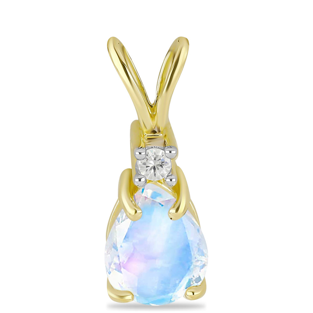Colgante de Plata Bañada en Oro con Piedra Lunar Arco Iris y Topacio Blanco