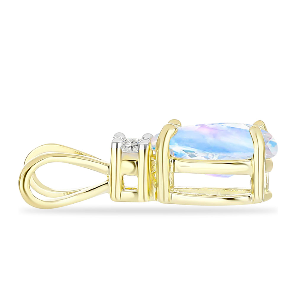 Colgante de Plata Bañada en Oro con Piedra Lunar Arco Iris y Topacio Blanco