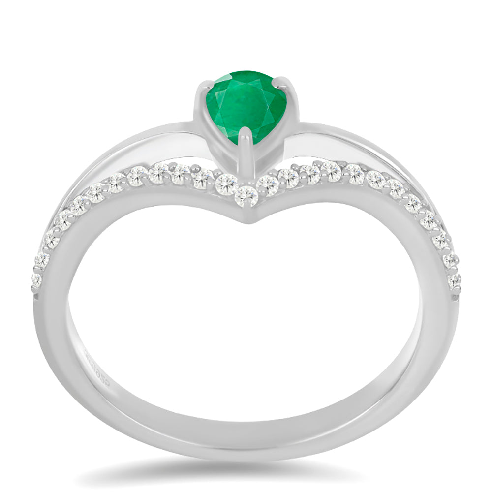 Anillo de Plata con Esmeralda de Brasil y Topacio Blanco