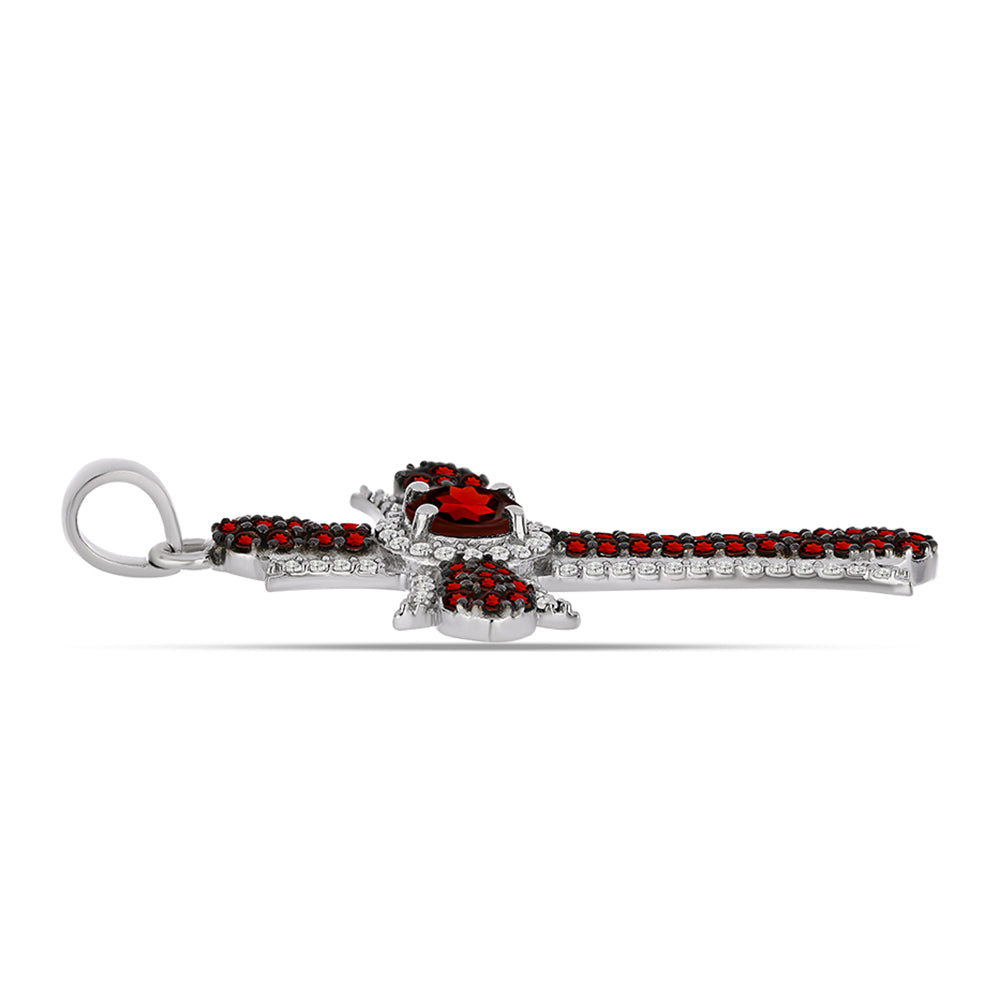 Cruz Colgante de Plata con Granate Barton y Topacio Blanco