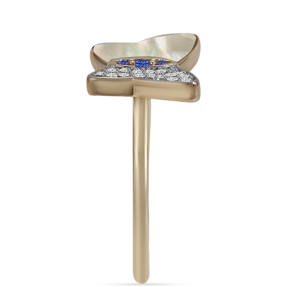 Anillo de Plata Bañada en Oro con Tanzanita AAA y Madreperla