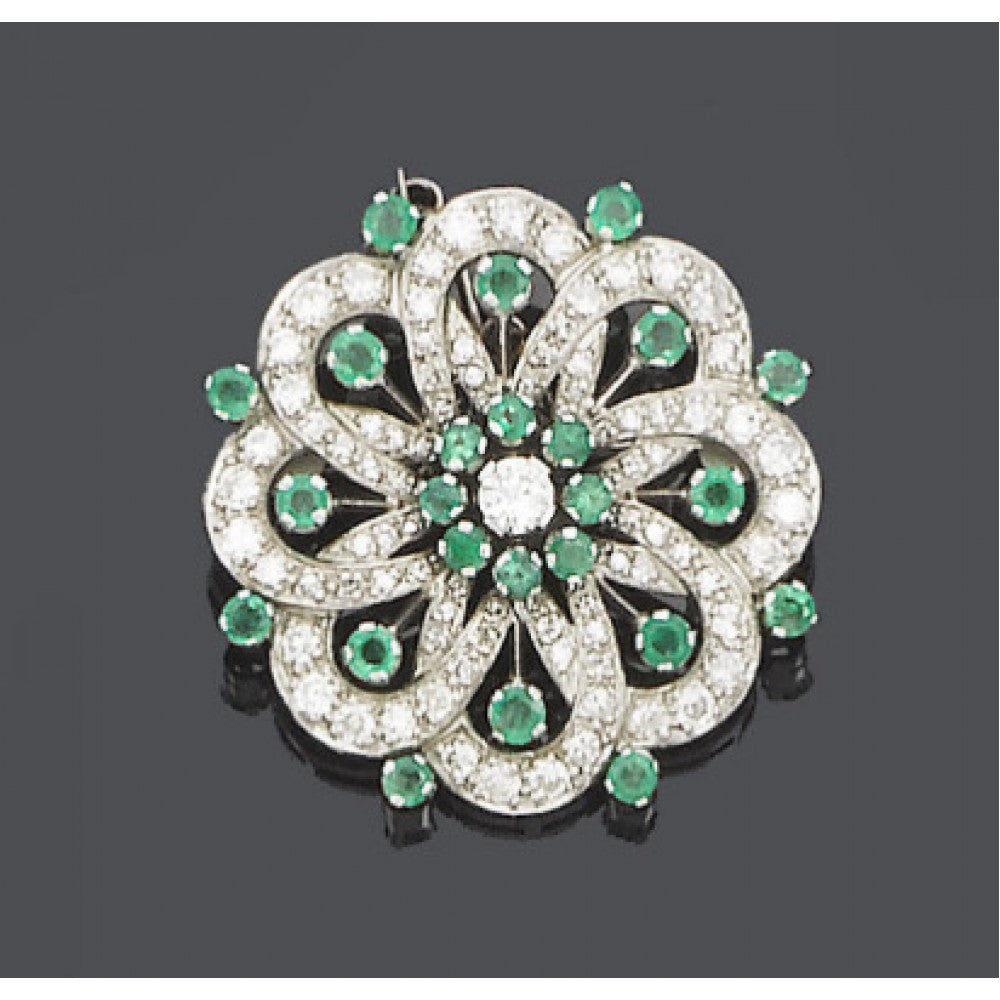 Broche de Plata con Diópsido de Cromo y Topacio Blanco