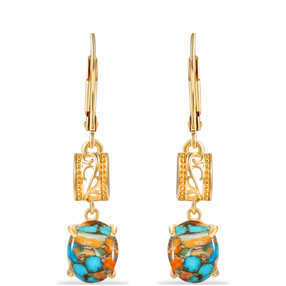 Pendientes de Plata Bañada en Oro con Turquesa Ostra
