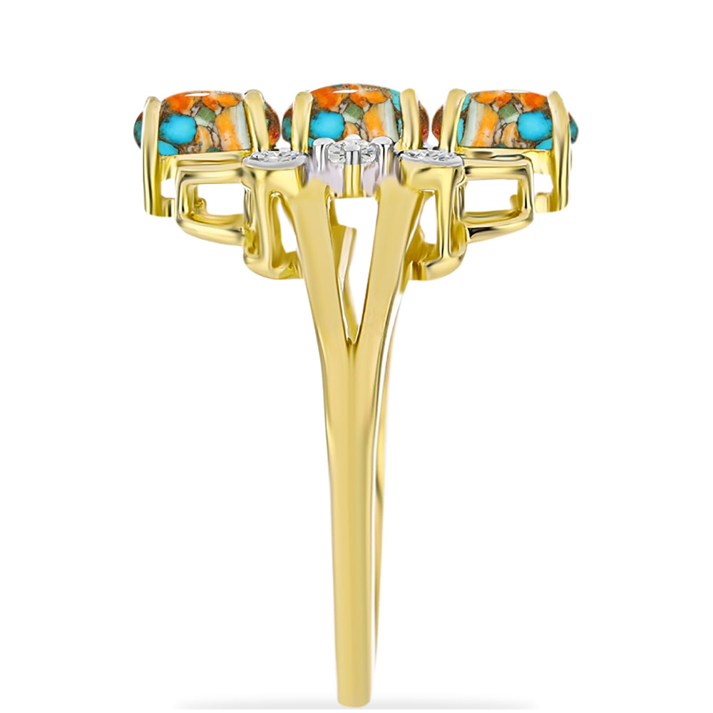 Anillo de Plata Bañada en Oro con Turquesa Ostra y Topacio Blanco