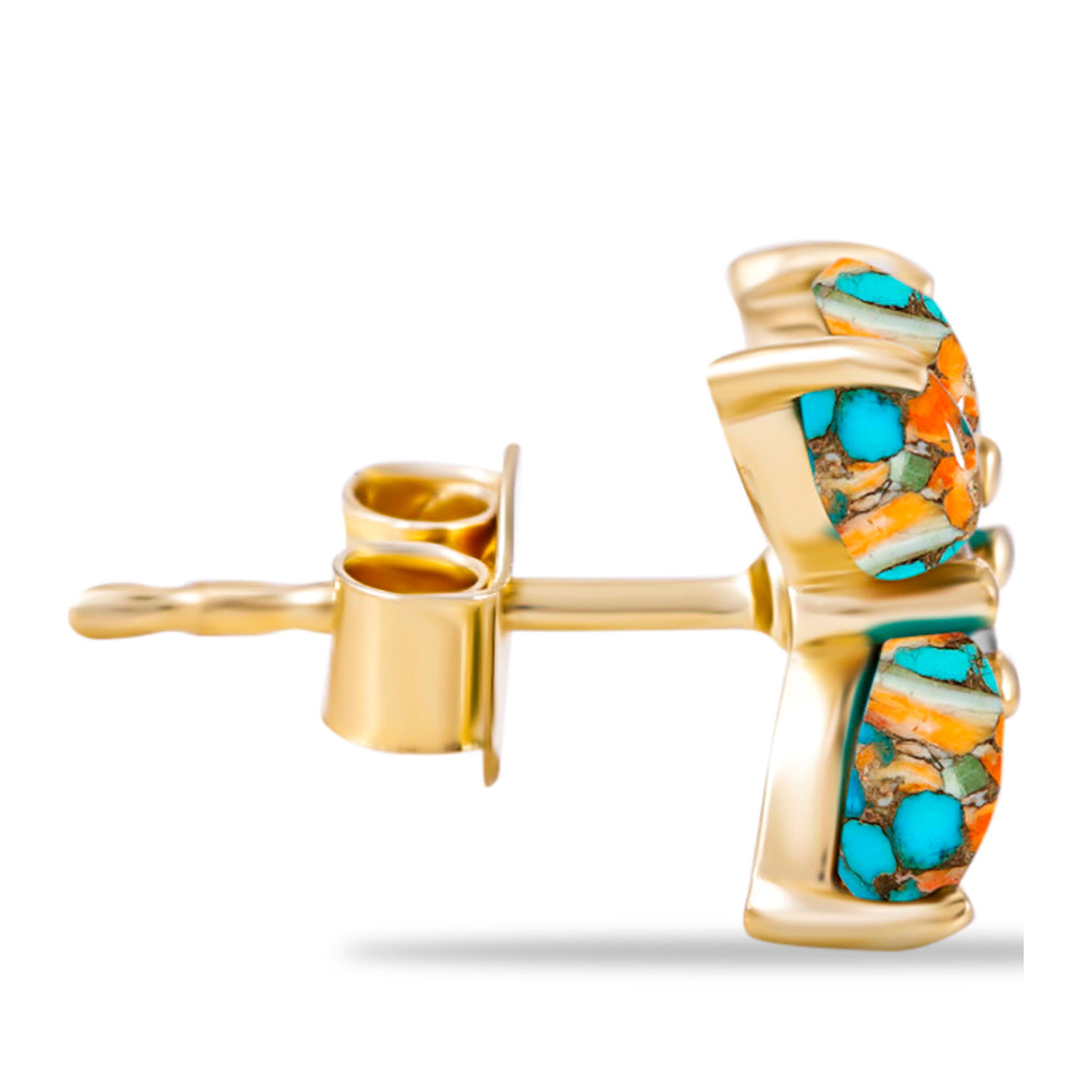 Pendientes de Plata Bañada en Oro con Turquesa Ostra y Topacio Blanco