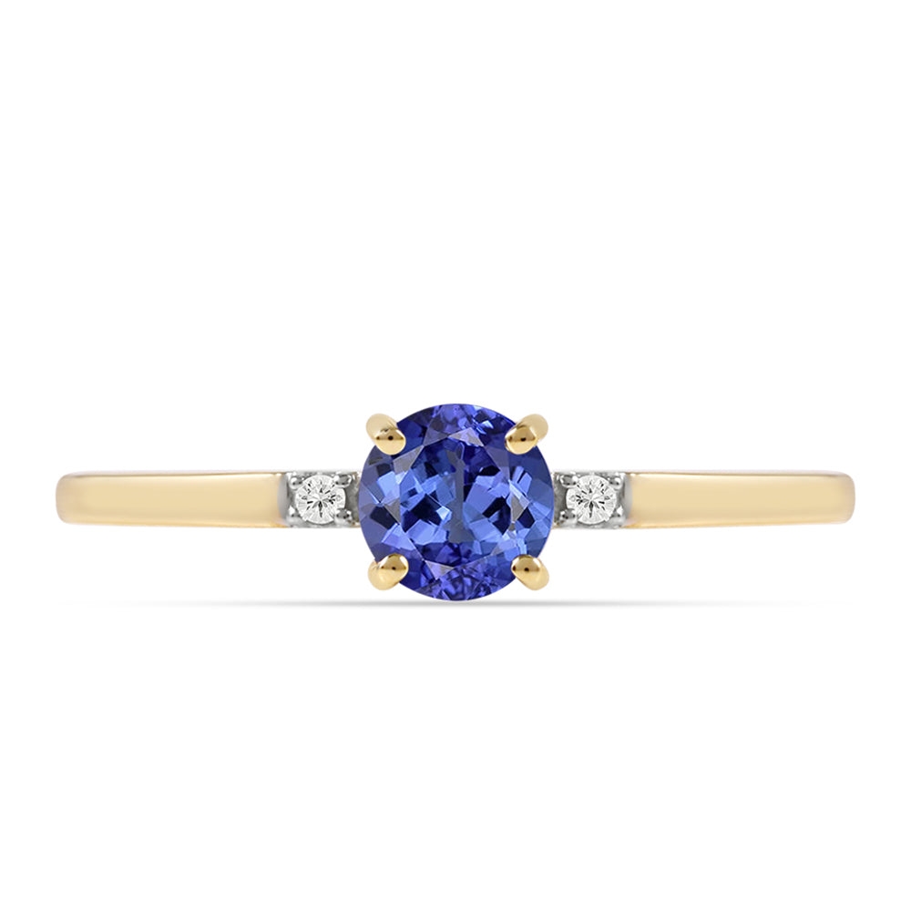Anillo de Oro 9K con Tanzanita AAA y Zircón blanco natural