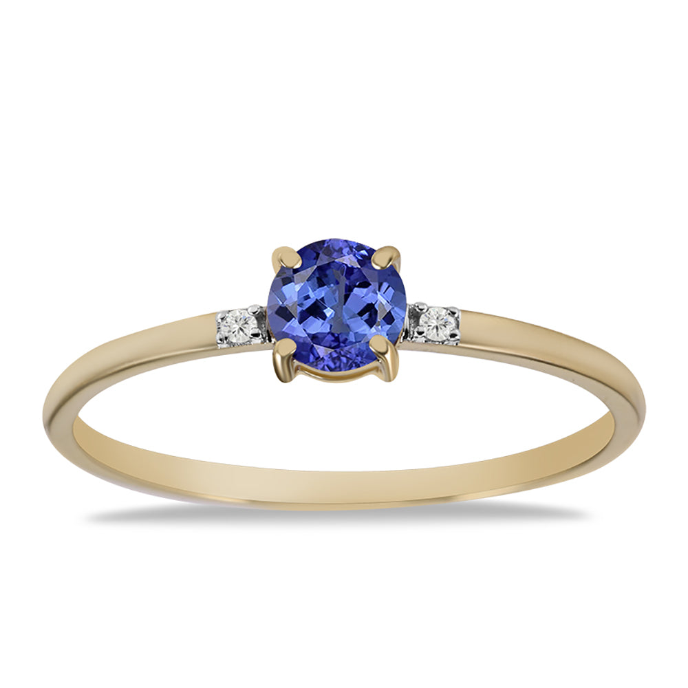 Anillo de Oro 9K con Tanzanita AAA y Zircón blanco natural
