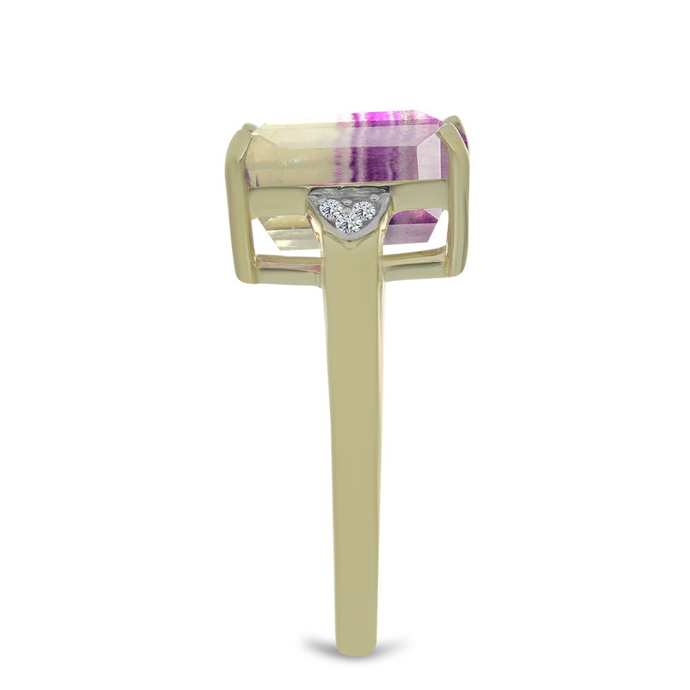 Anillo de Plata Bañada en Oro con Fluorita morada y Topacio Blanco