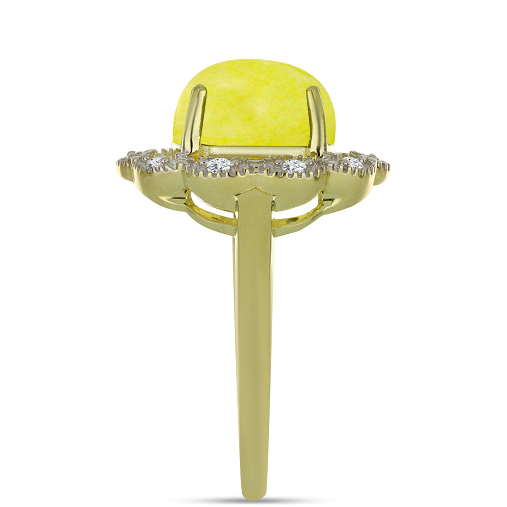 Anillo de Plata Bañada en Oro con Serpentina Amarilla y Topacio Blanco