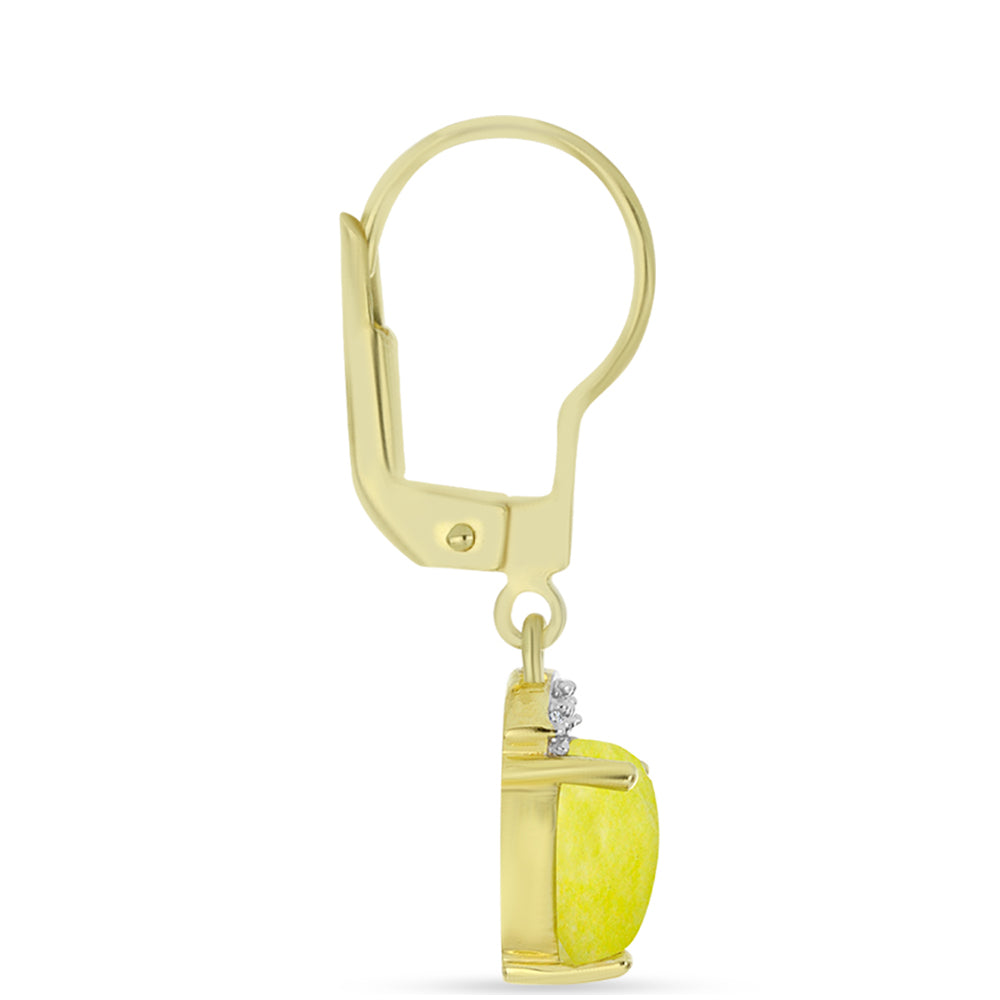 Pendientes de Plata Bañada en Oro con Serpentina Amarilla y Topacio Blanco