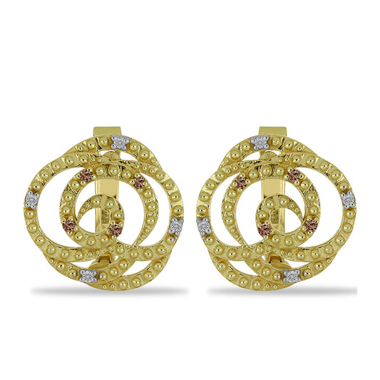 Pendientes de Plata Bañada en Oro con Diamante Champagne y Diamante blanco