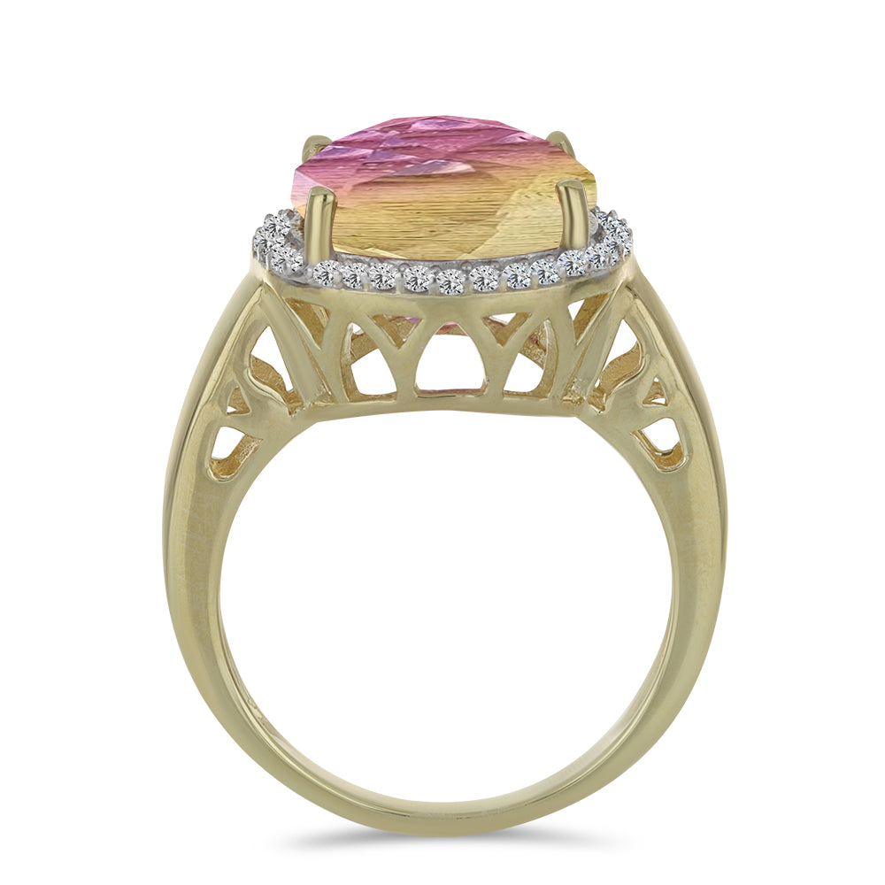 Anillo de Plata Bañada en Oro con Fluorita morada y Topacio Blanco