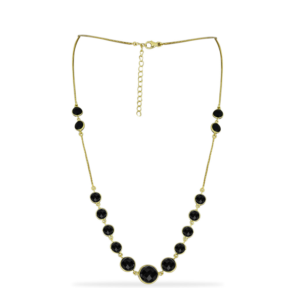 Collar de Plata Bañada en Oro con Ónix Negro