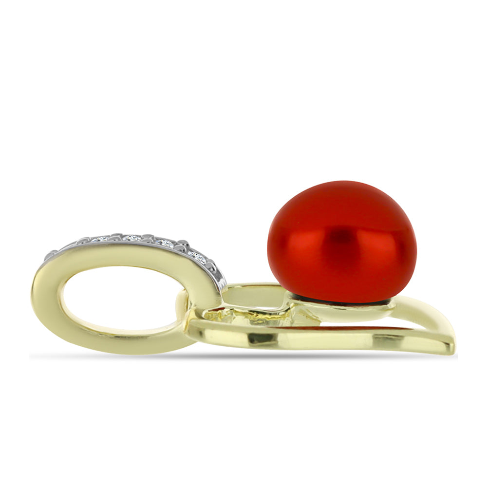 Colgante de Plata Bañada en Oro con Perla roja de río y Topacio Blanco