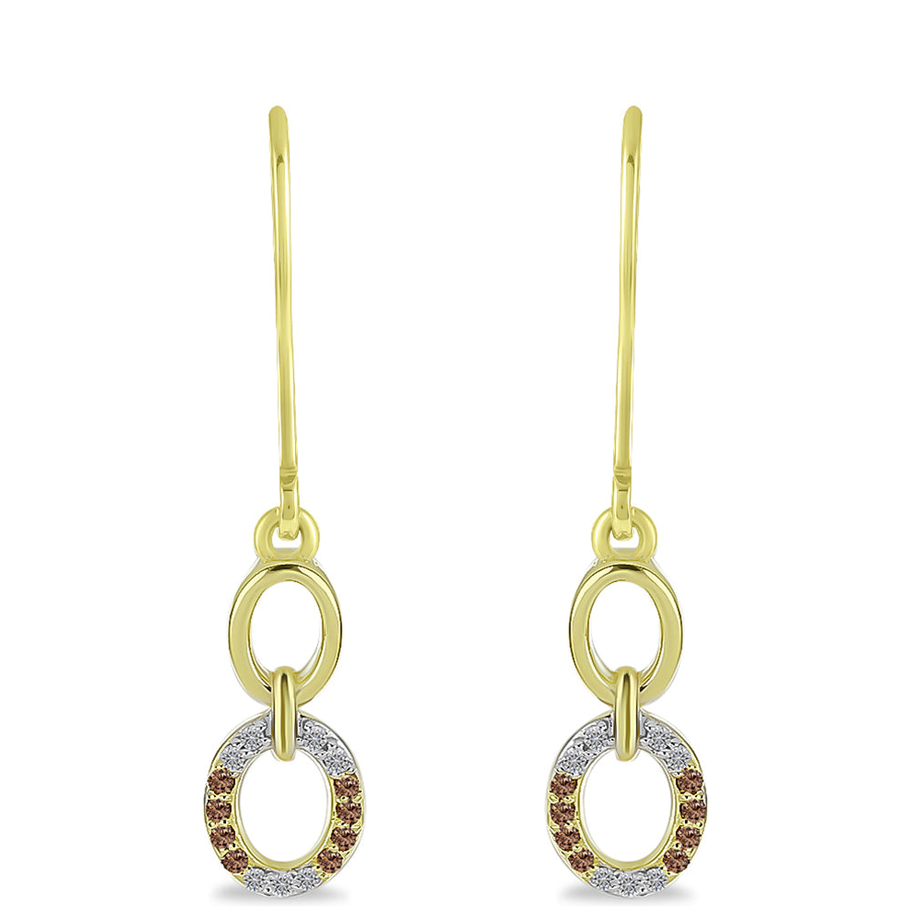 Pendientes de Plata Bañada en Oro con Diamante Champagne y Diamante blanco