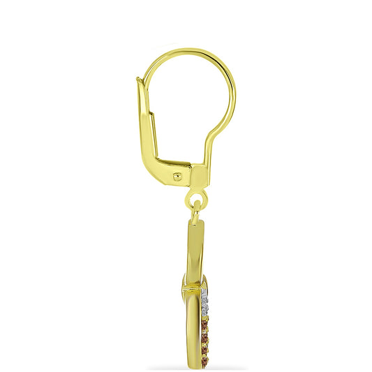 Pendientes de Plata Bañada en Oro con Diamante Champagne y Diamante blanco