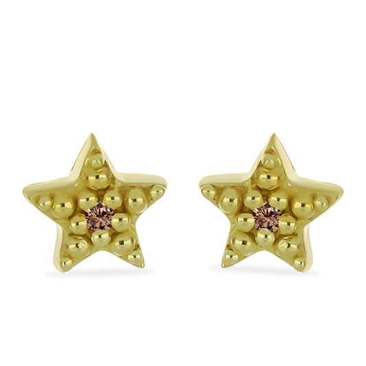 Pendientes de Plata Bañada en Oro con Diamante Champagne