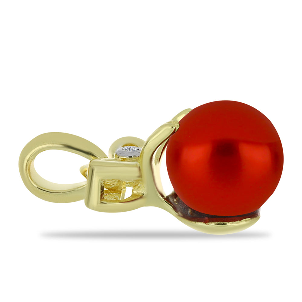 Colgante de Plata Bañada en Oro con Perla roja de río y Topacio Blanco