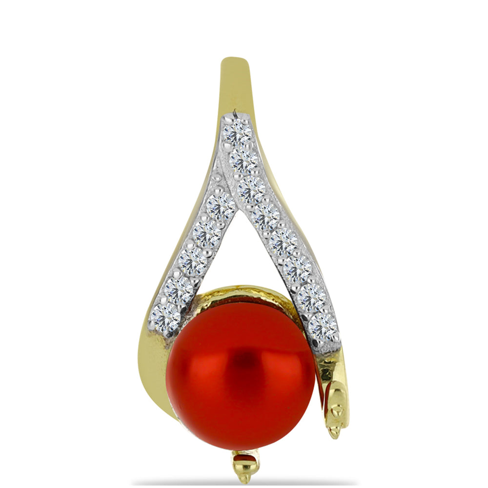 Colgante de Plata Bañada en Oro con Perla roja de río y Topacio Blanco