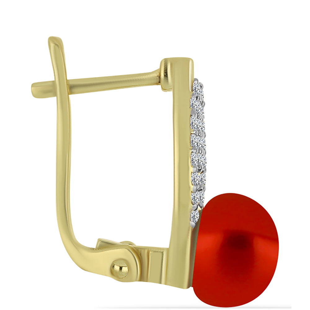 Pendientes de Plata Bañada en Oro con Perla roja de río y Topacio Blanco